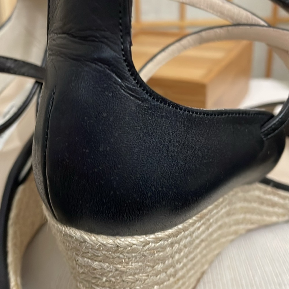 L.K. Bennett Black Leather Nellie Peep Toe Espadrille Wedge Heel EU 37.5 /US 7 - Picture 15 of 16
